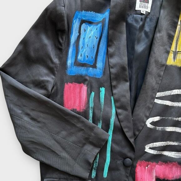 Vintage 80s 90s Jacket Required Hand Painted Blazer Women's 1X Artwear Modern - Picture 5 of 14